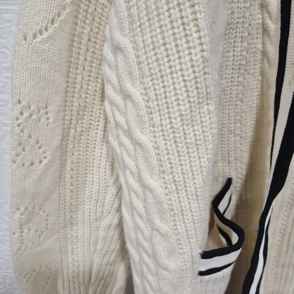 Sandro Esperance Pointelle Wool Cardigan In Ecru - Picture 5 of 16